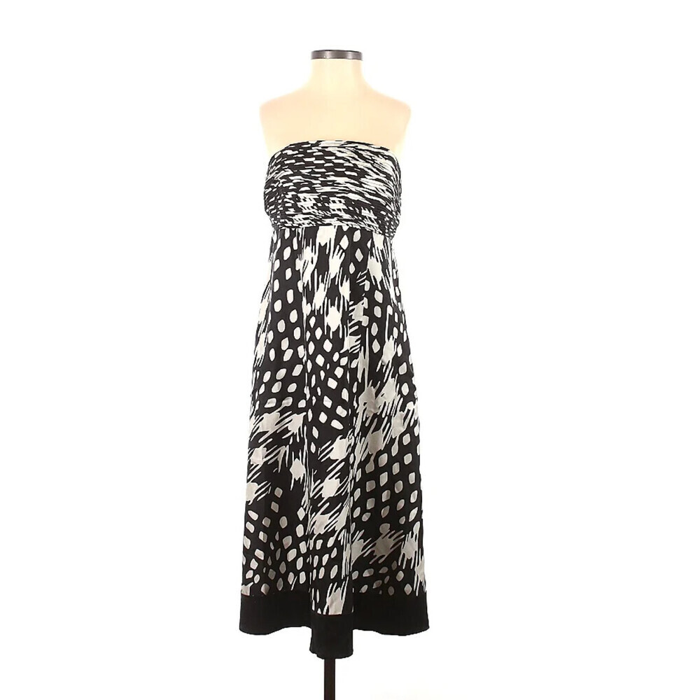 Ted Baker London SILK Geometric Print Black White Strapless Cocktail Dress 2